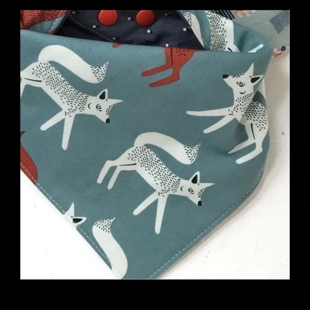 Bird Elephant Fox Bib Bandana Indigo Blue Gray Cotton Flannel 14 15 Inches